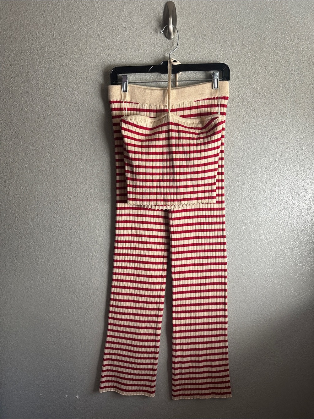 Le Lis Red and Cream Striped Knit 2pc set